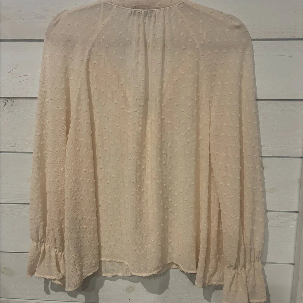Zara Tan Ruffled 3/4 Sleeve Blouse ins size medium - Picture 3 of 13